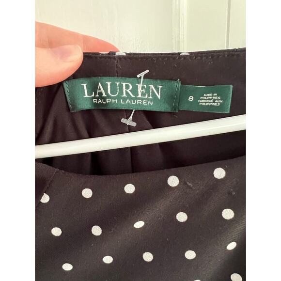 Lauren Ralph Lauren Polka Dot Ruched Midi Sheath Dress Black White Women's 8 - Picture 3 of 12
